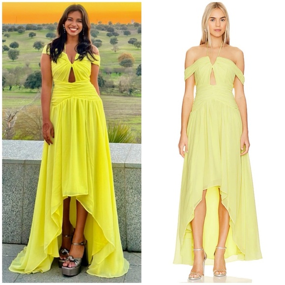 NWT Lovers + Friends Yellow Rory Yellow Hi Low Maxi Dress Gown SZ XS - Picture 1 of 9